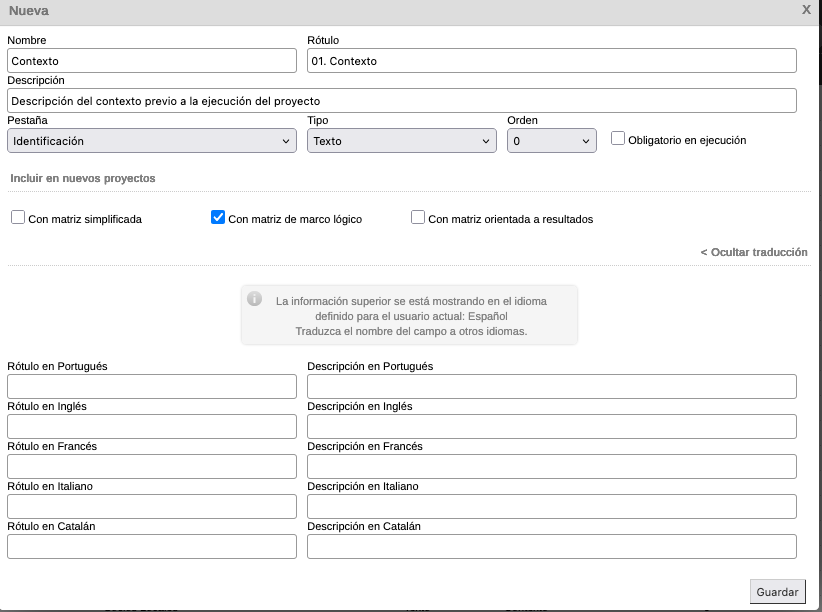 Datos básicos de proyecto
