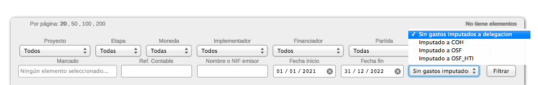 Filtros de gastos cofinanciables