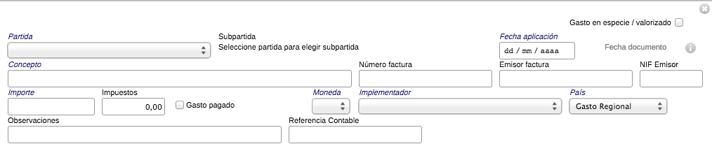 Campo impuestos de Gastos