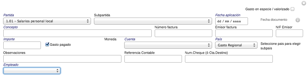 Asignacion de gastos de proyecto a empleado