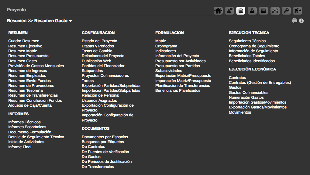 Menu de proyecto