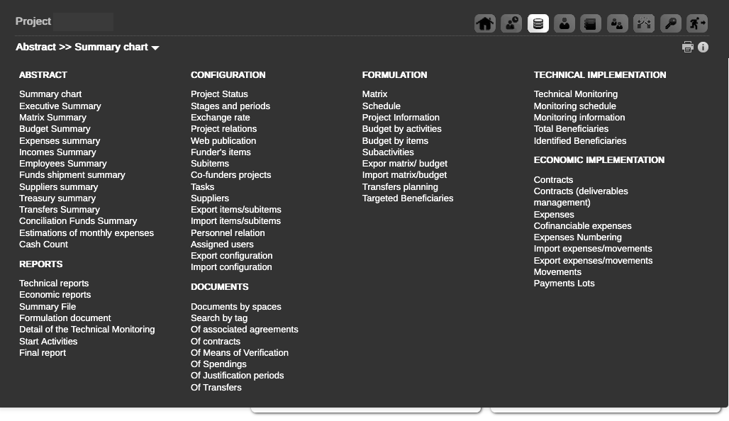 Menu GONG de proyecto versión en inglés