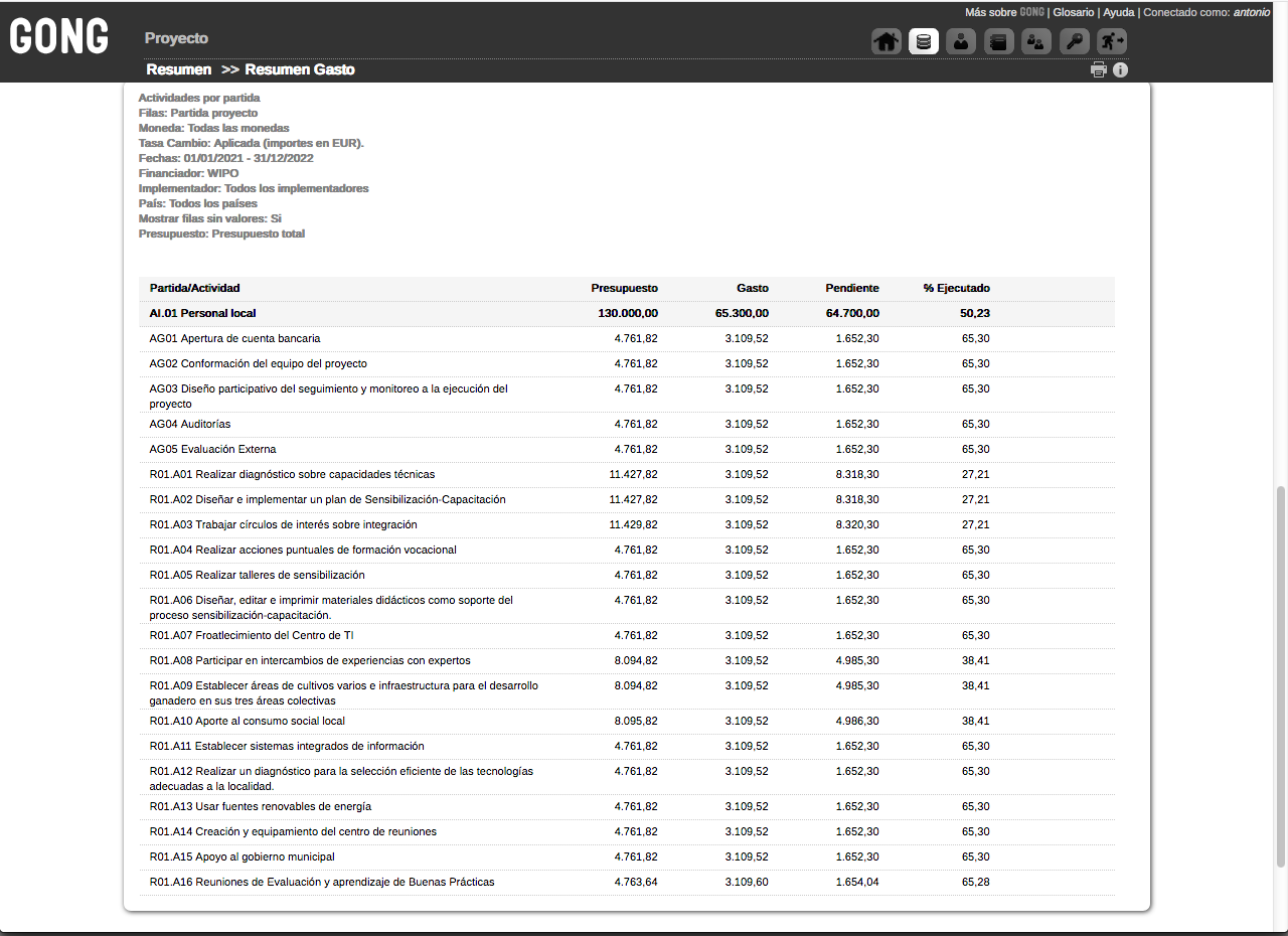 Nuevo resumen de gasto por partida y actividad