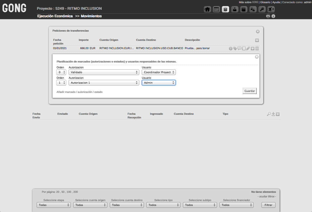 Flujo de validacion de petición de transferencia