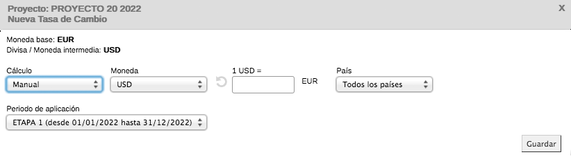 Configuración Tasa de cambio Gasto